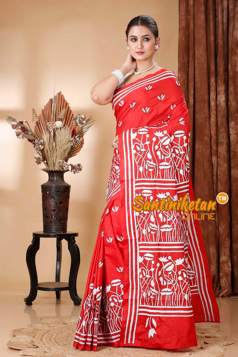 Butter Silk Kantha Stitch Saree SNN202416478