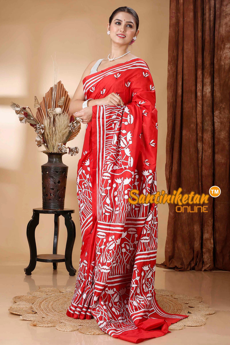 Butter Silk Kantha Stitch Saree SNN202416478