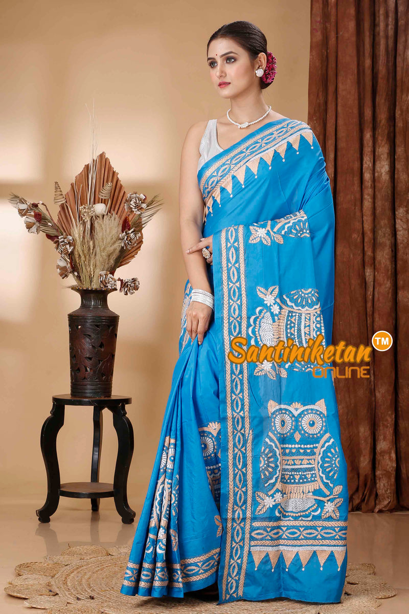 Butter Silk Kantha Stitch Saree SNN202416488