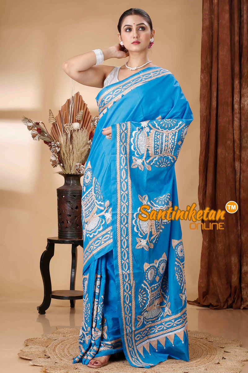 Butter Silk Kantha Stitch Saree SNN202416488