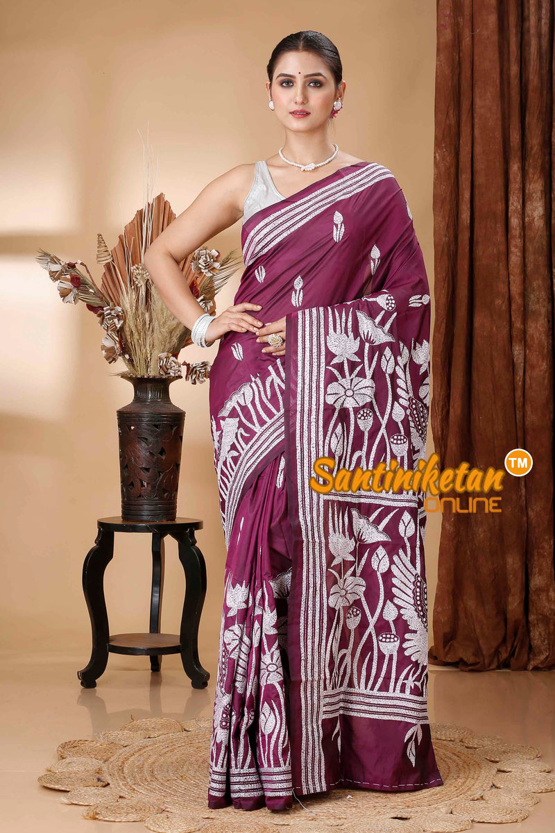 Butter Silk Kantha Stitch Saree SNN202416503