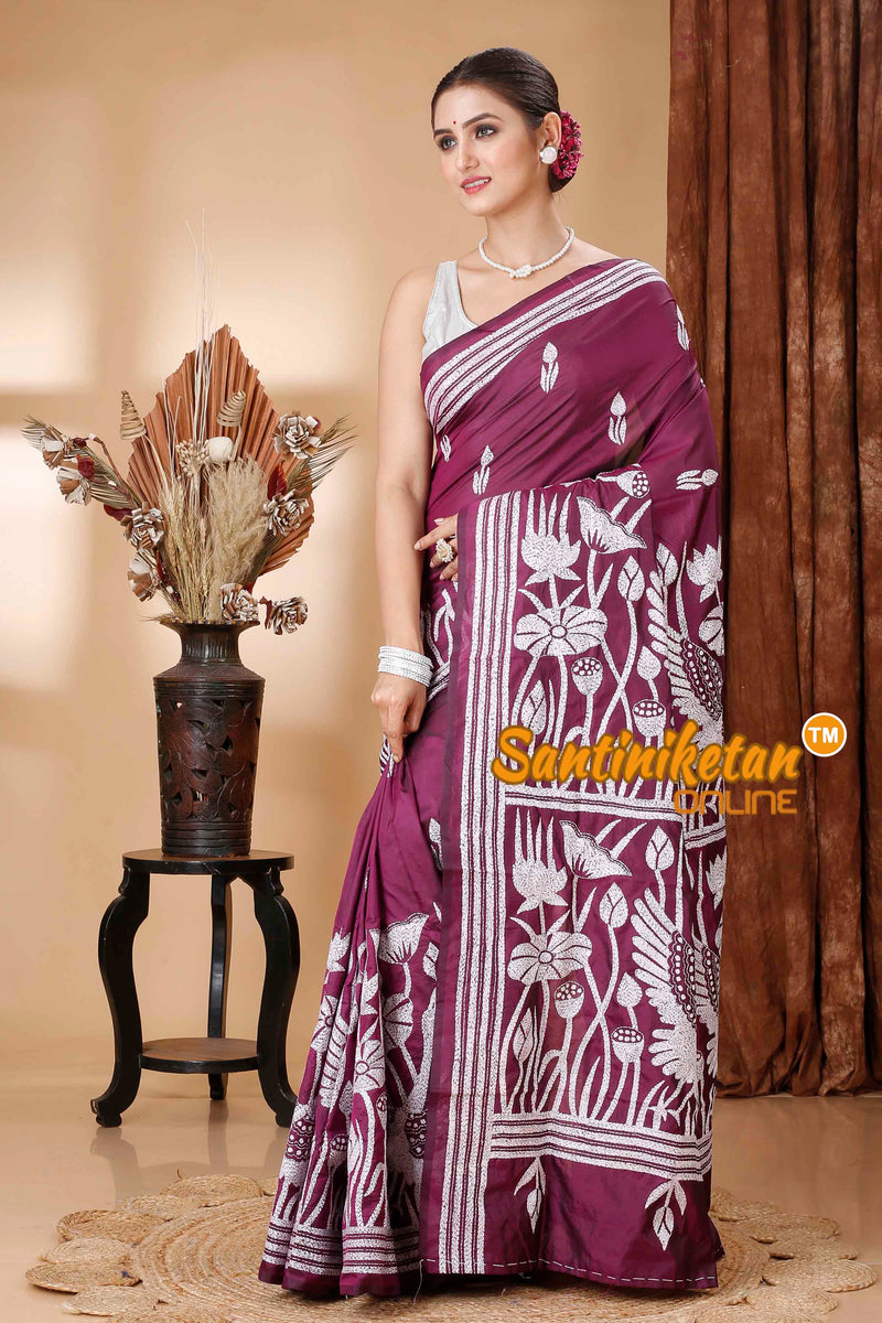 Butter Silk Kantha Stitch Saree SNN202416503