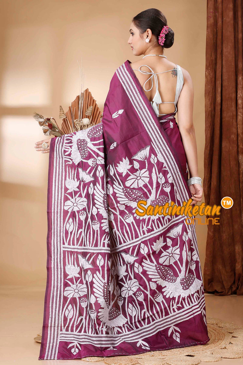 Butter Silk Kantha Stitch Saree SNN202416503