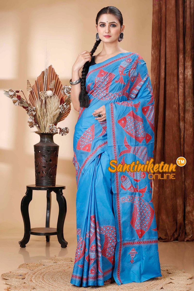 Butter Silk Kantha Stitch Saree SNN202416553