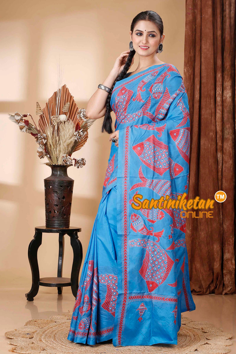 Butter Silk Kantha Stitch Saree SNN202416553