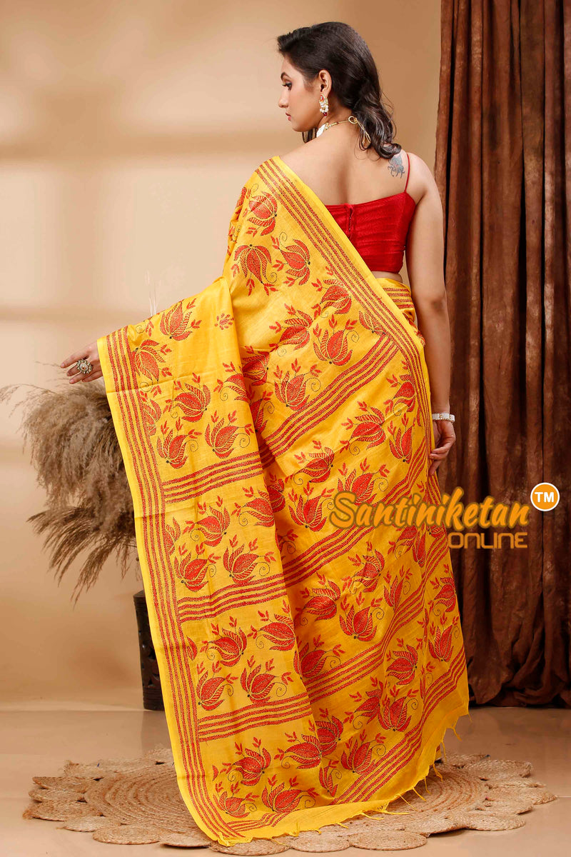 Slub Cotton Kantha Stitch (Hand Embroidery) Saree SN202416973