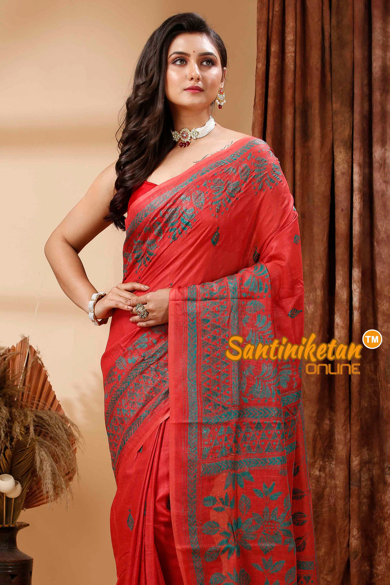 Slub Cotton Kantha Stitch (Hand Embroidery) Saree SN202417003