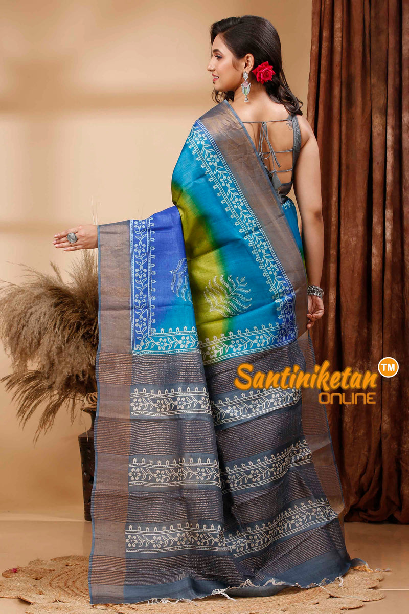 Pure Zari Tussar Hand Block Painted Saree SN202417260