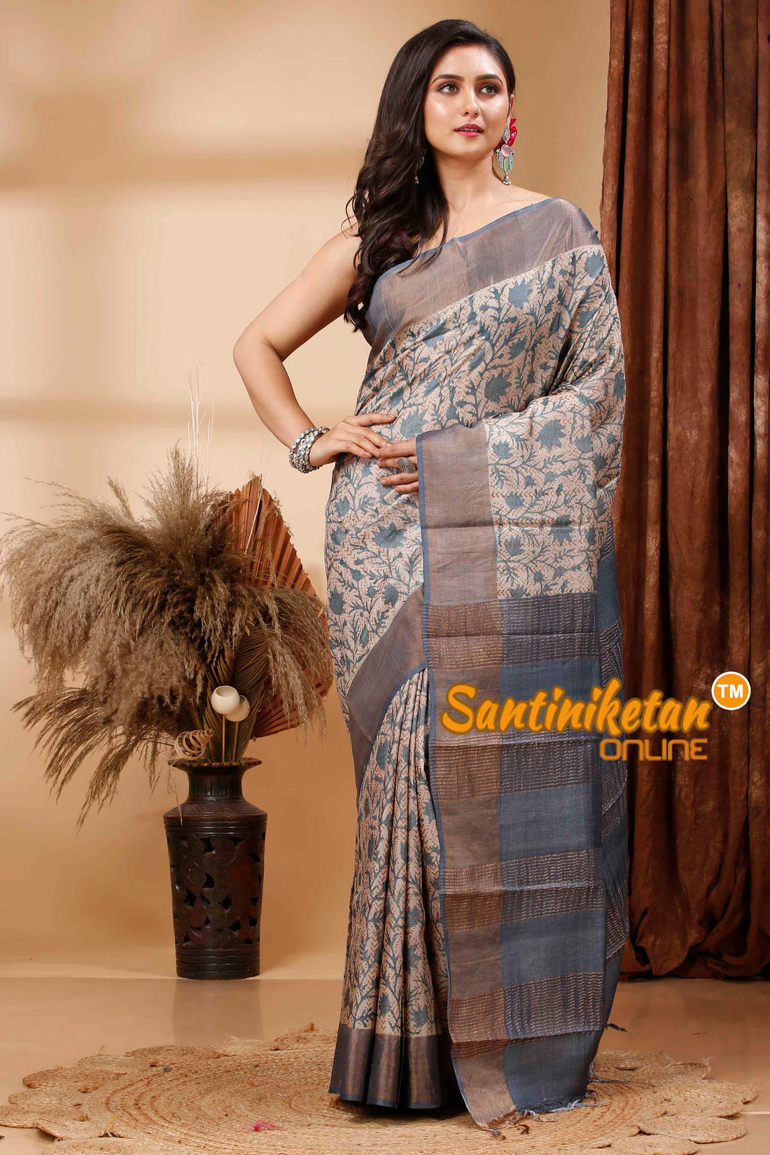 Pure Zari Tussar Hand Block Painted Saree SN202417278