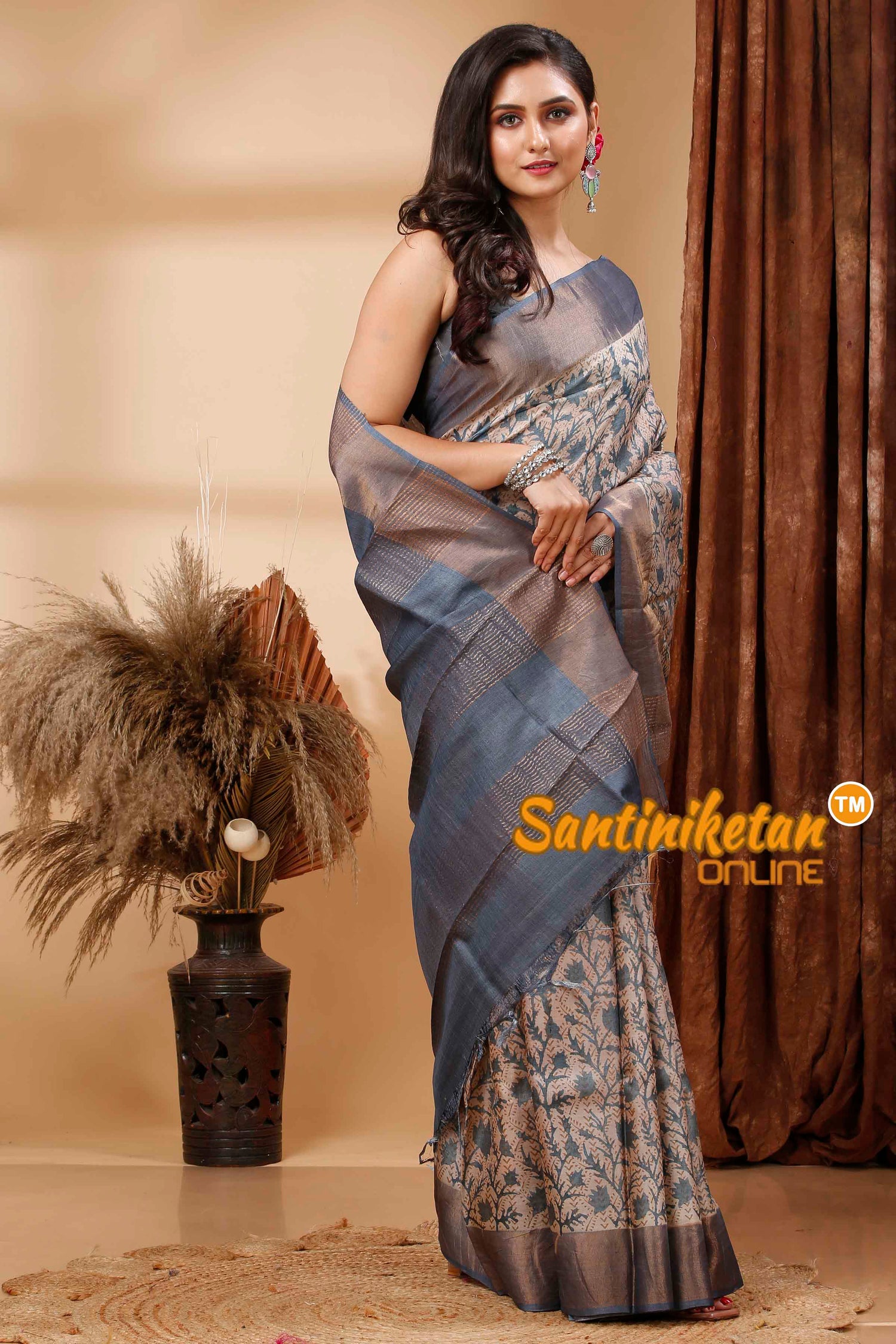 Pure Zari Tussar Hand Block Painted Saree SN202417278