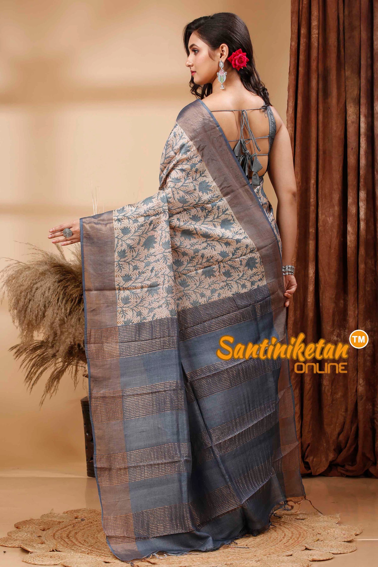 Pure Zari Tussar Hand Block Painted Saree SN202417278