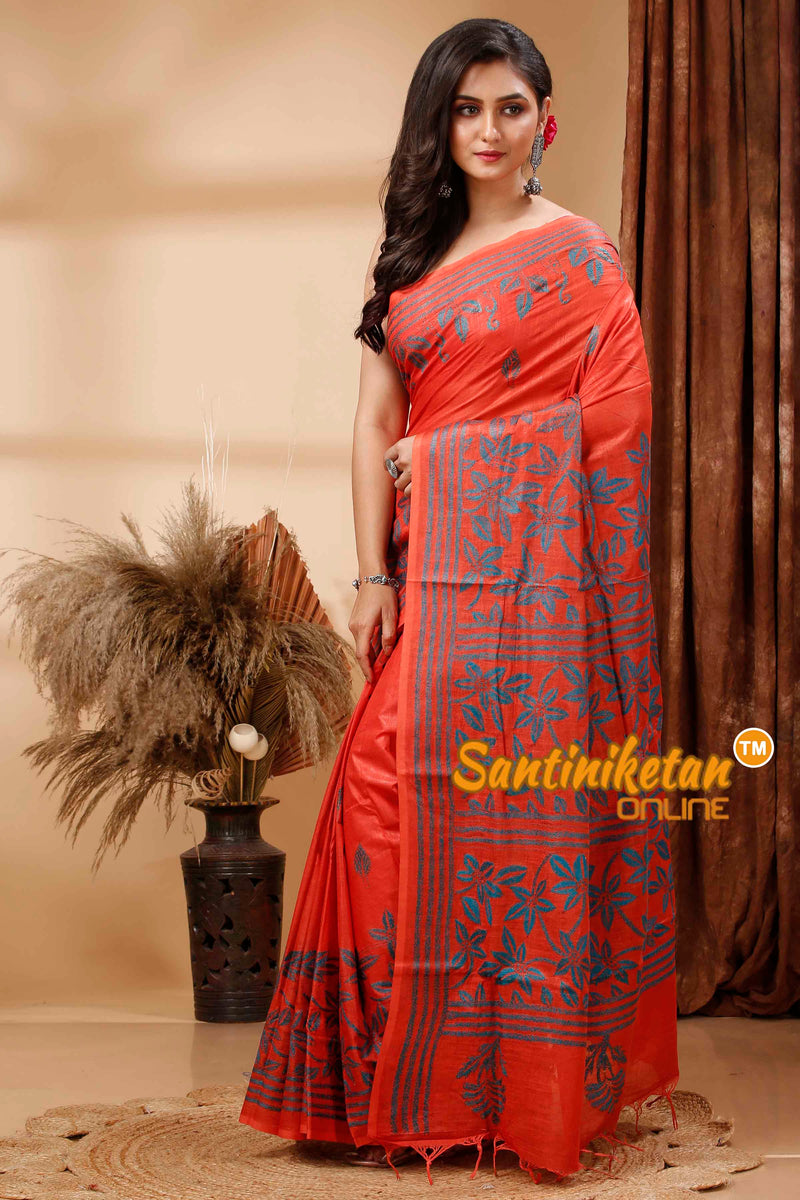 Slub Cotton Kantha Stitch (Hand Embroidery) Saree SN202417422