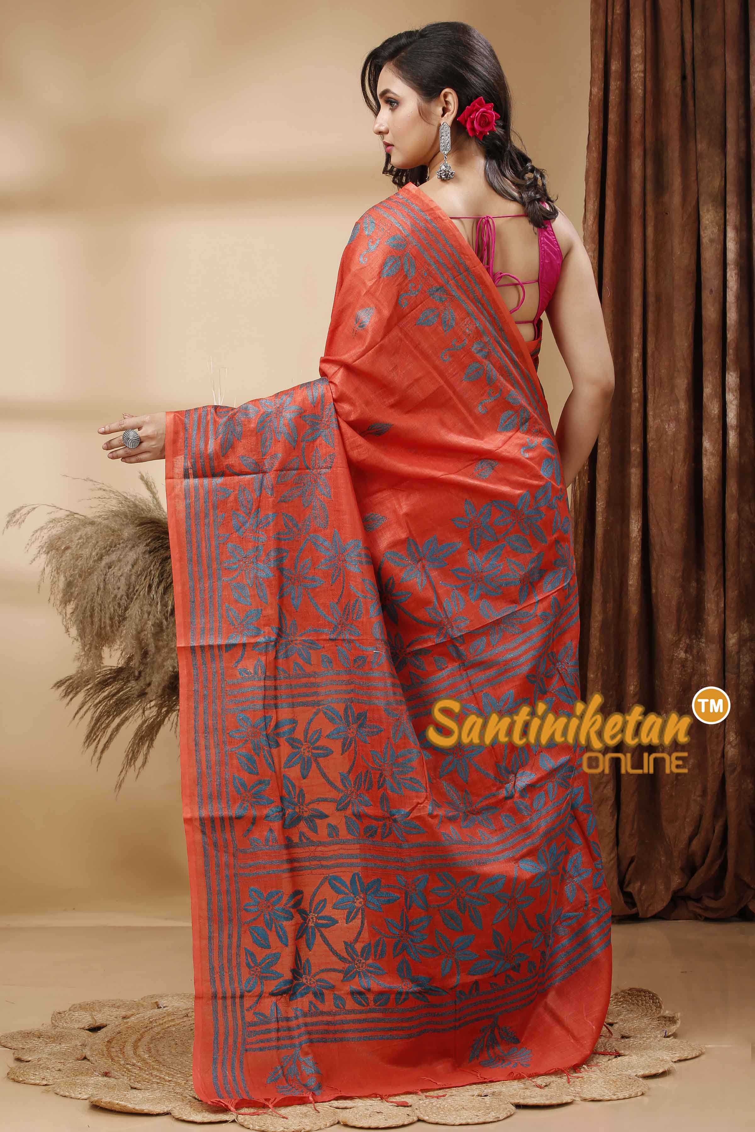 Slub Cotton Kantha Stitch (Hand Embroidery) Saree SN202417422