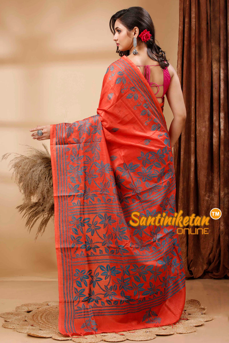 Slub Cotton Kantha Stitch (Hand Embroidery) Saree SN202417422