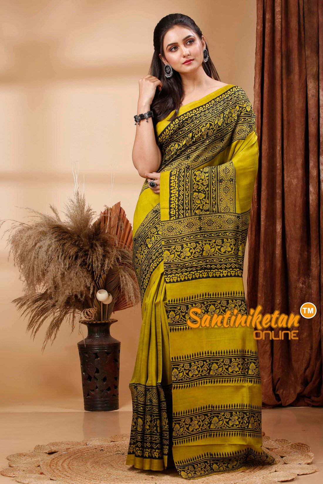 Hand Block Paint On Murshidabad Silk Saree SN202417458