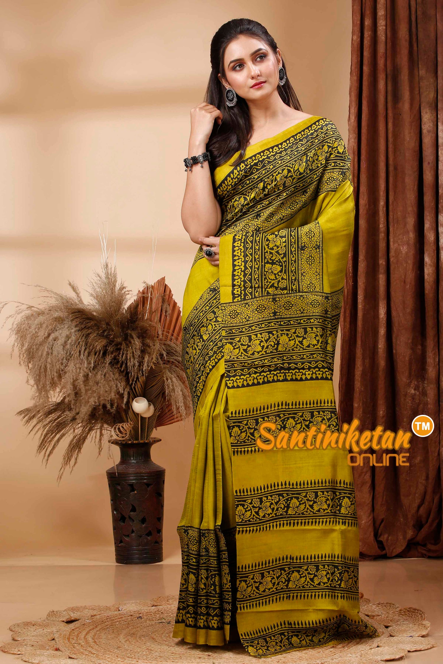 Hand Block Paint On Murshidabad Silk Saree SN202417458