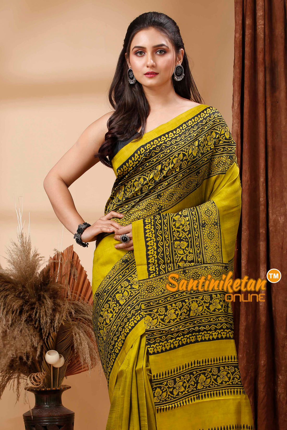 Hand Block Paint On Murshidabad Silk Saree SN202417458