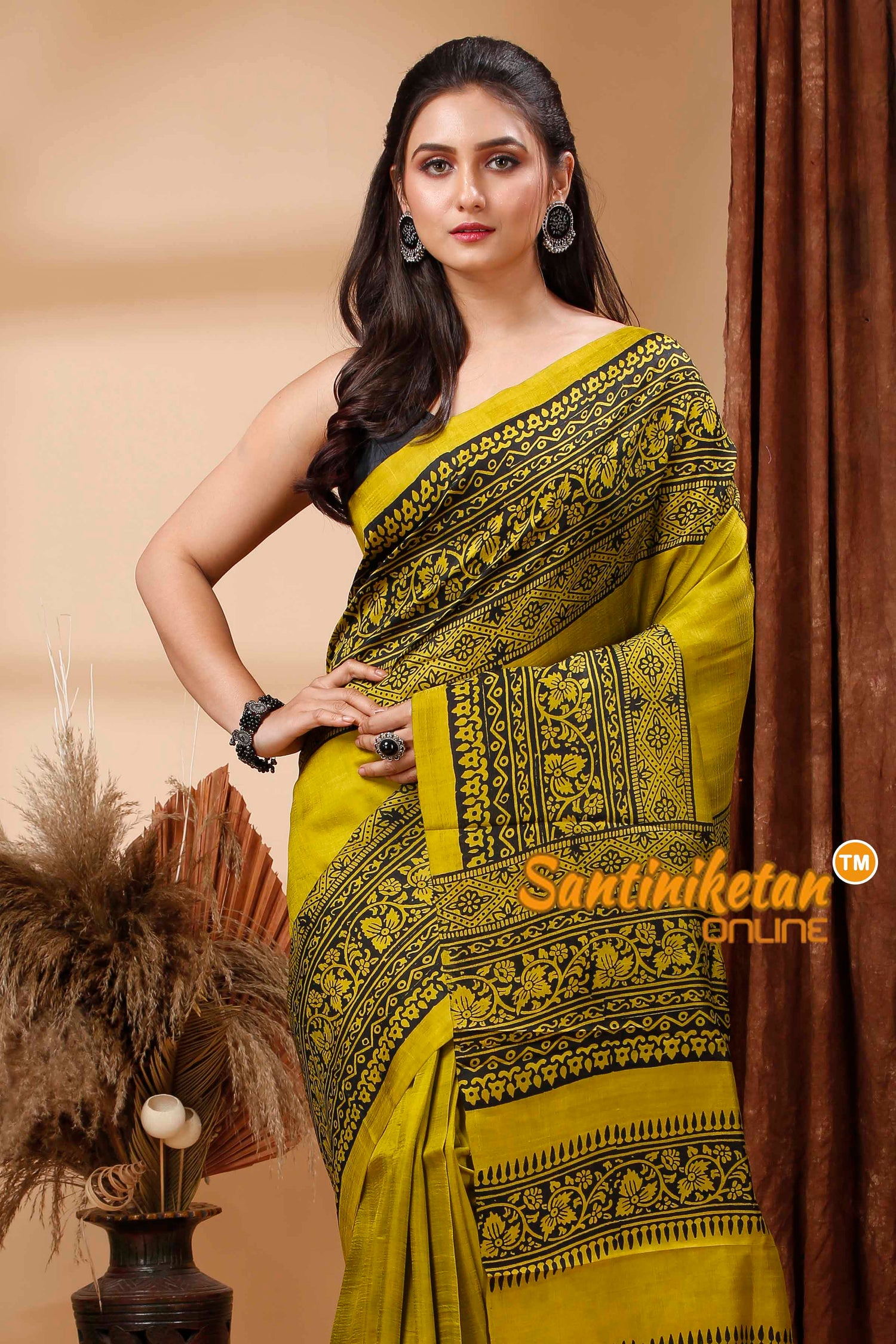 Hand Block Paint On Murshidabad Silk Saree SN202417458