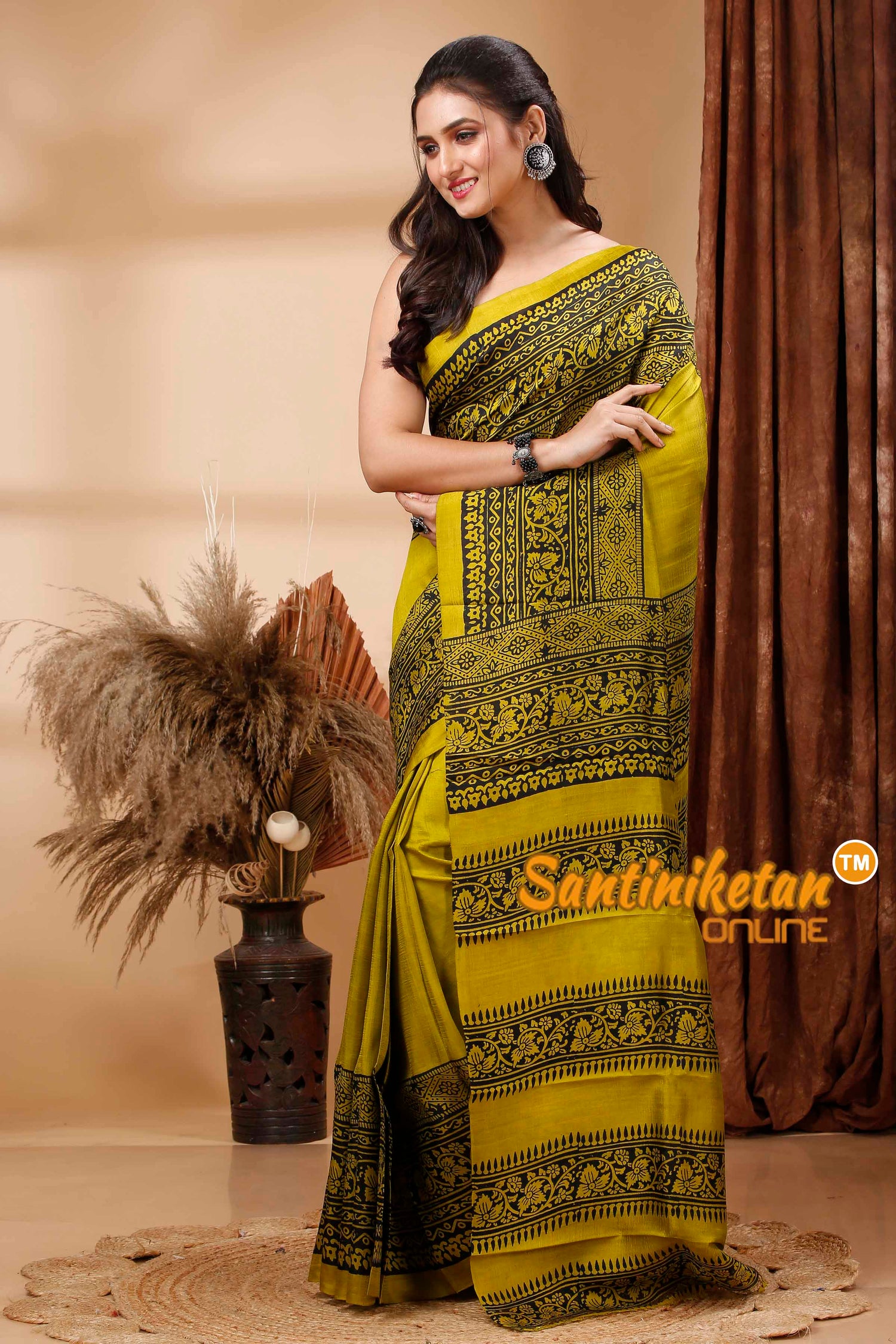 Hand Block Paint On Murshidabad Silk Saree SN202417458
