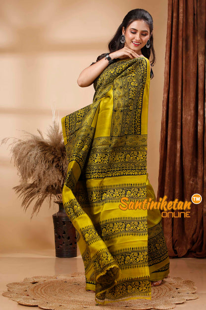 Hand Block Paint On Murshidabad Silk Saree SN202417458