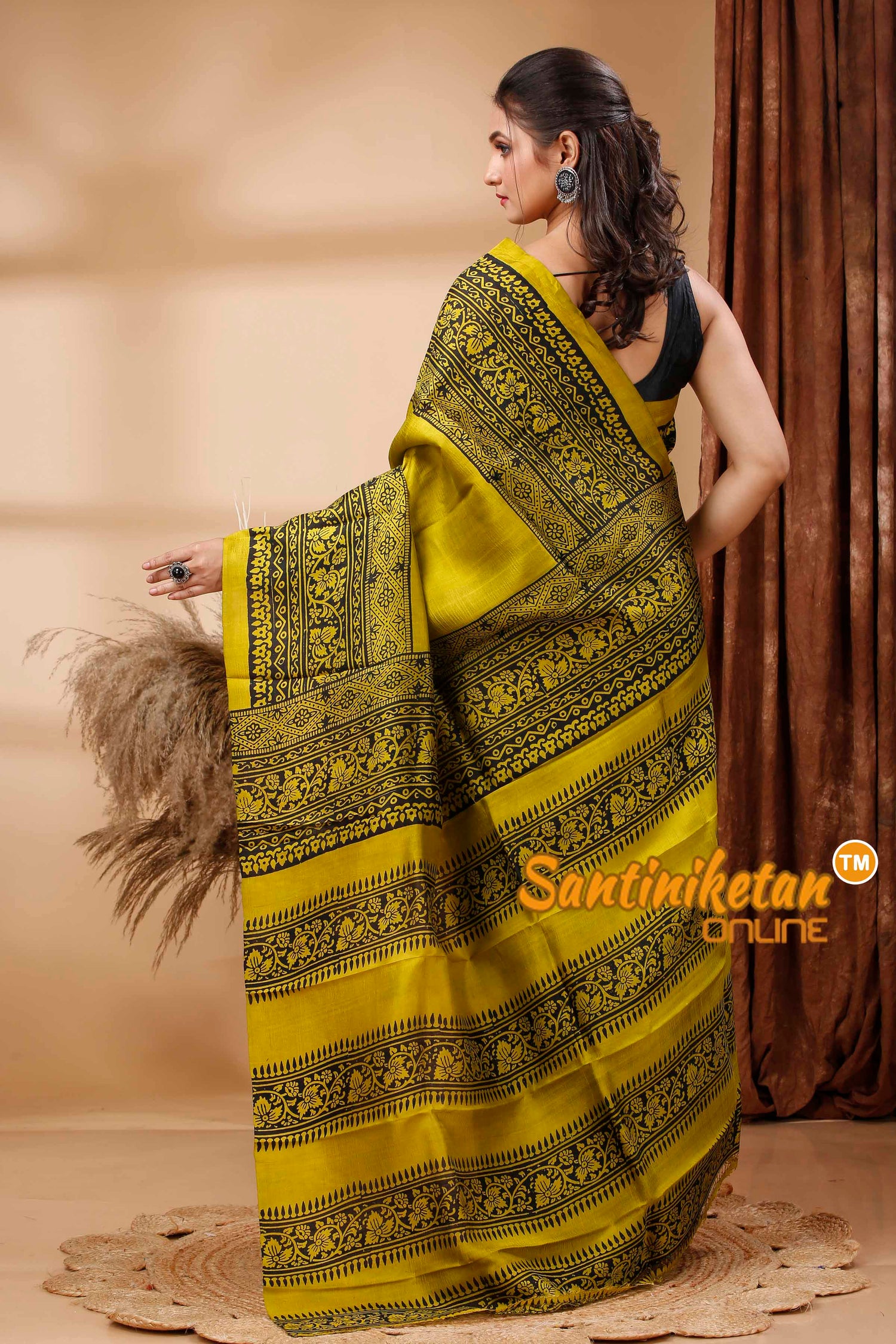 Hand Block Paint On Murshidabad Silk Saree SN202417458