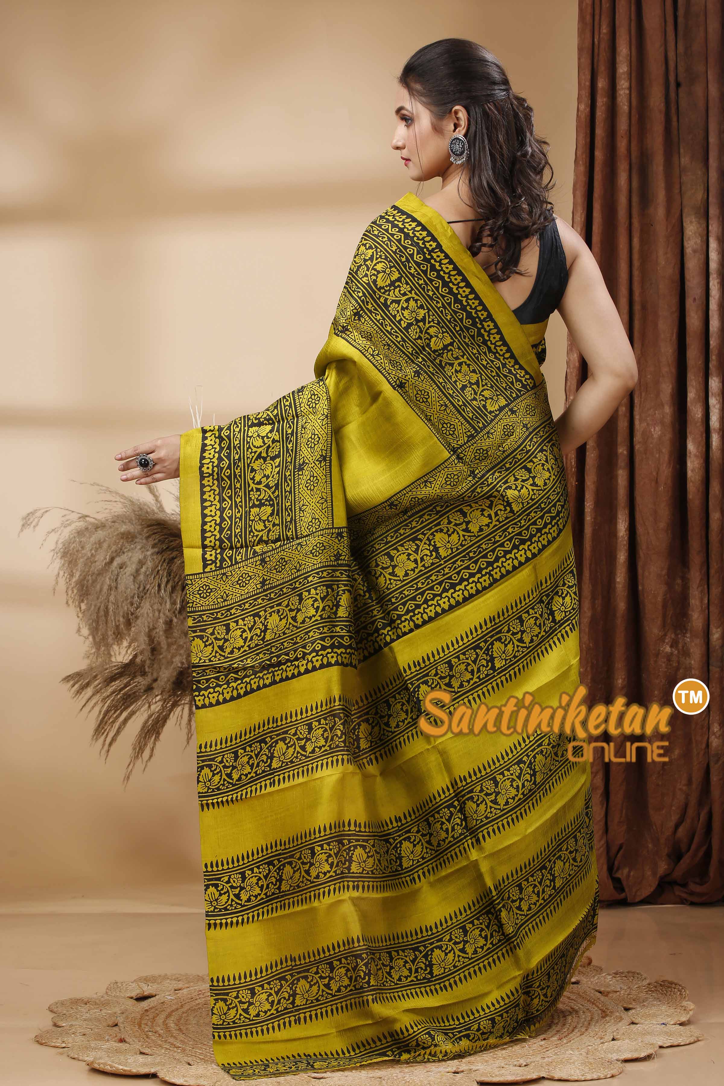 Hand Block Paint On Murshidabad Silk Saree SN202417458