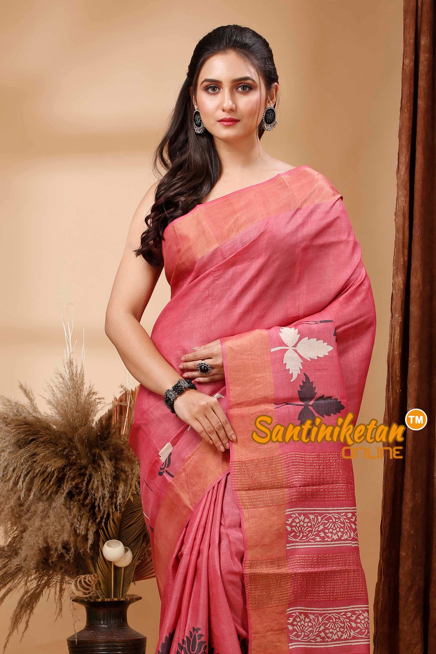Pure Zari Tussar Hand Block Painted Saree SN202417536