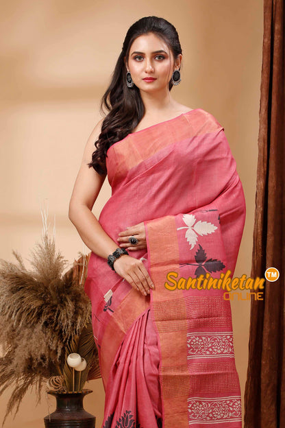 Pure Zari Tussar Hand Block Painted Saree SN202417536