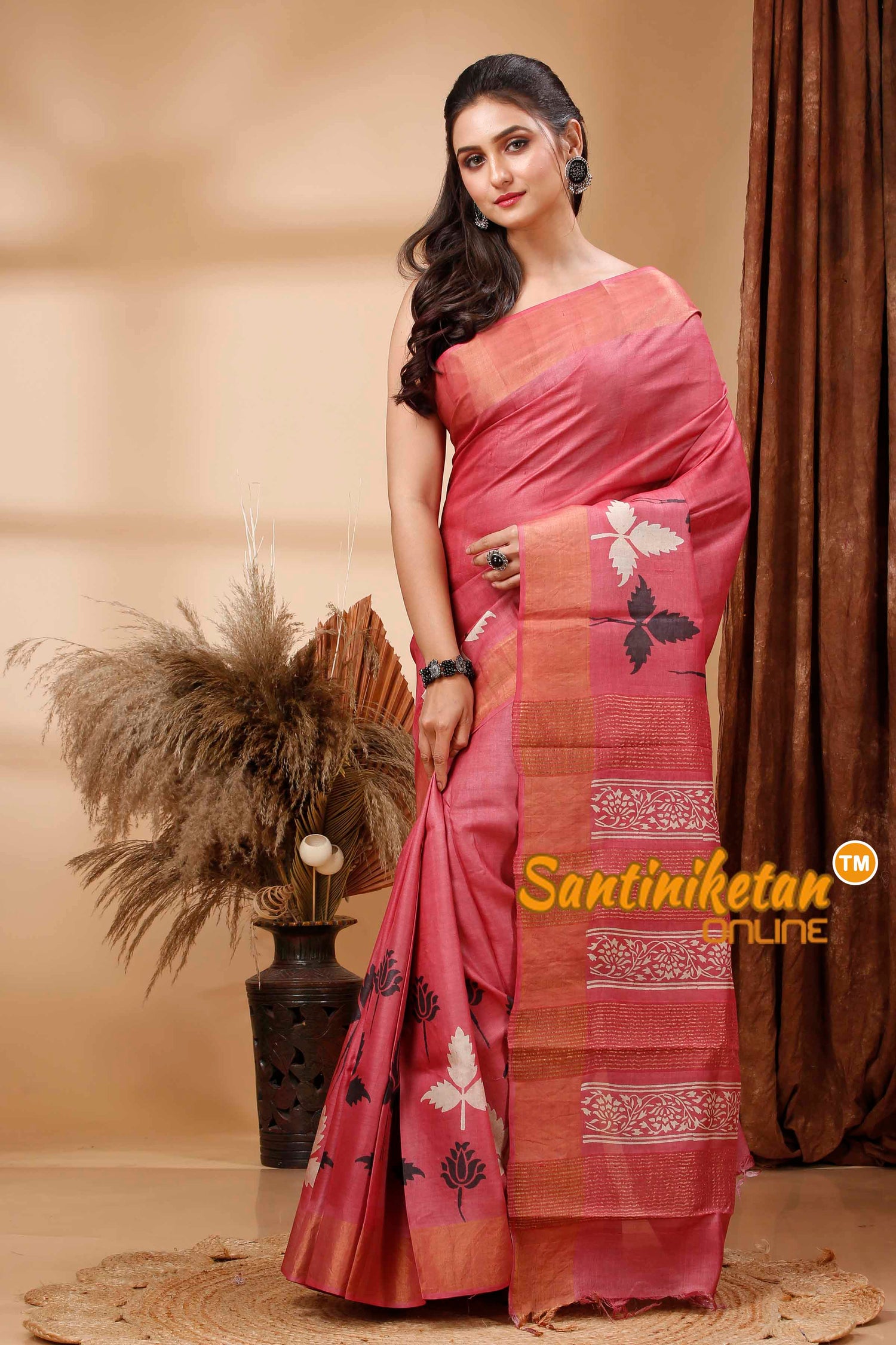 Pure Zari Tussar Hand Block Painted Saree SN202417536