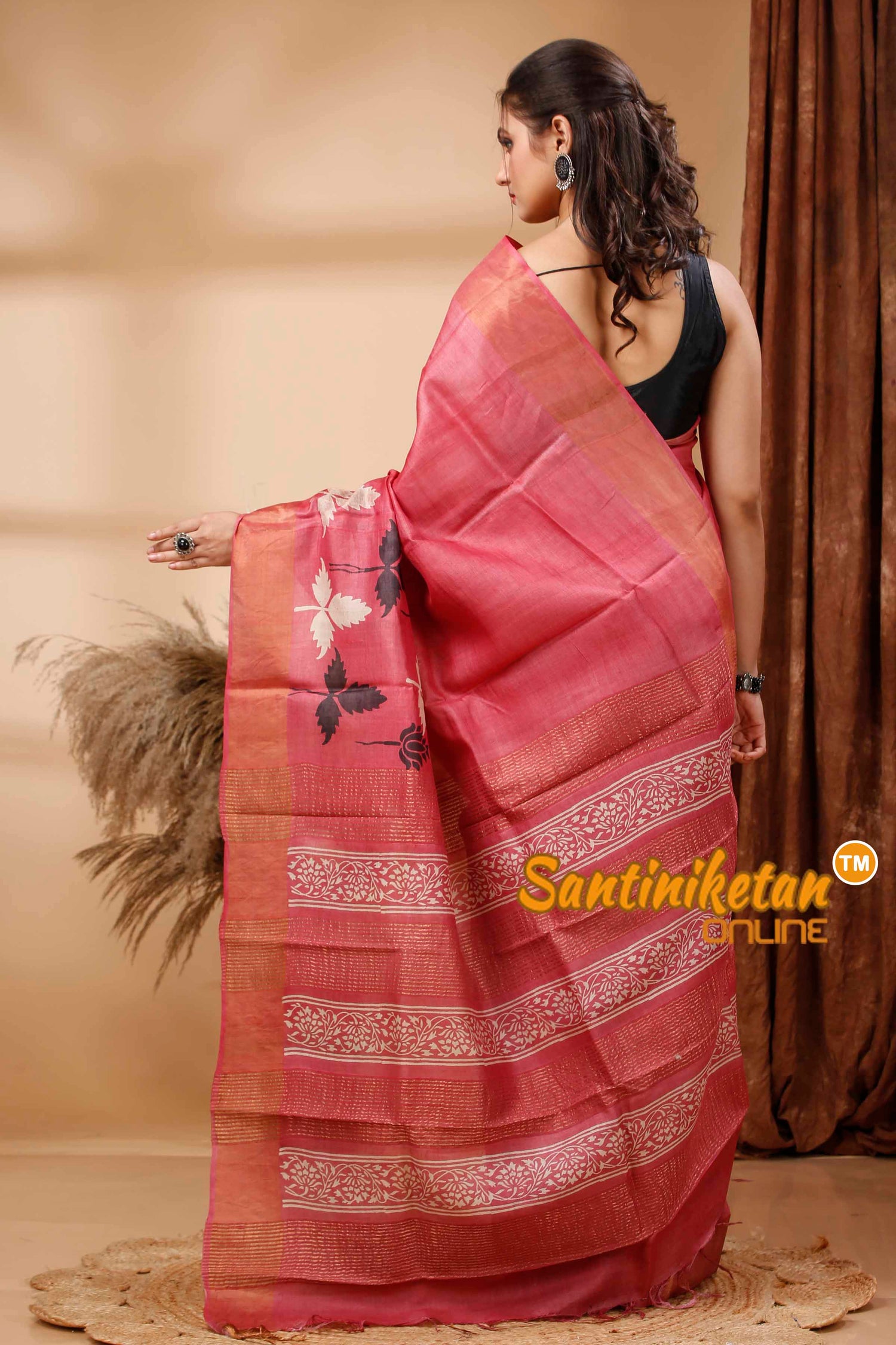 Pure Zari Tussar Hand Block Painted Saree SN202417536