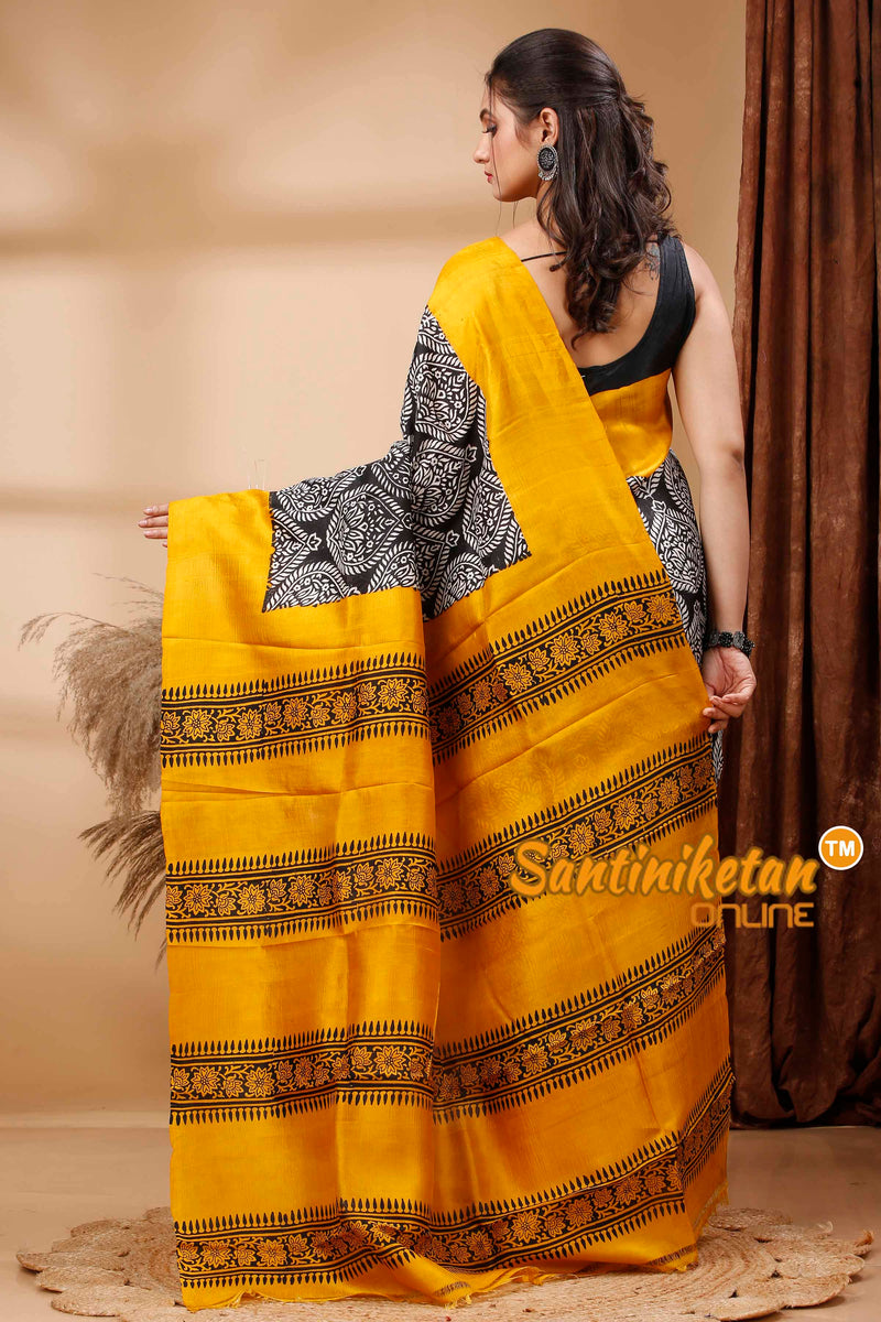 Hand Block Paint On Murshidabad Silk Saree SN202417596