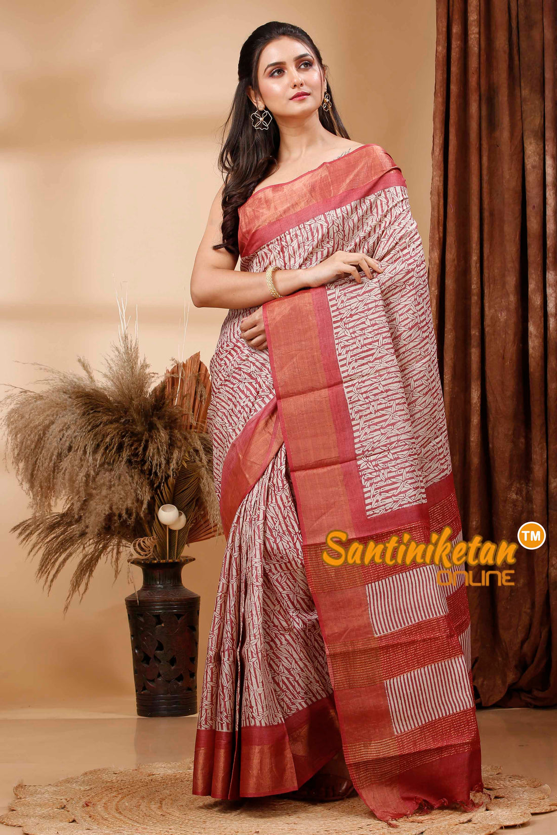 Pure Zari Tussar Hand Block Painted Saree SN202417662