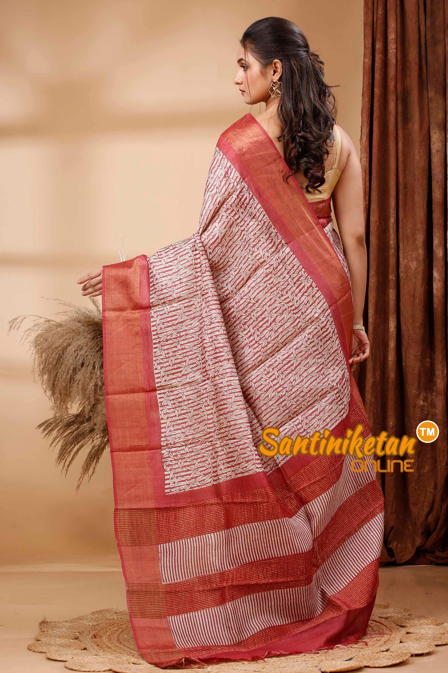 Pure Zari Tussar Hand Block Painted Saree SN202417662