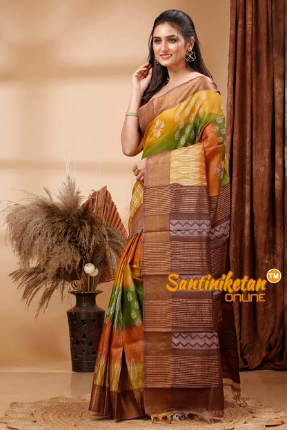 Pure Zari Tussar Hand Block Painted Saree SN202417679