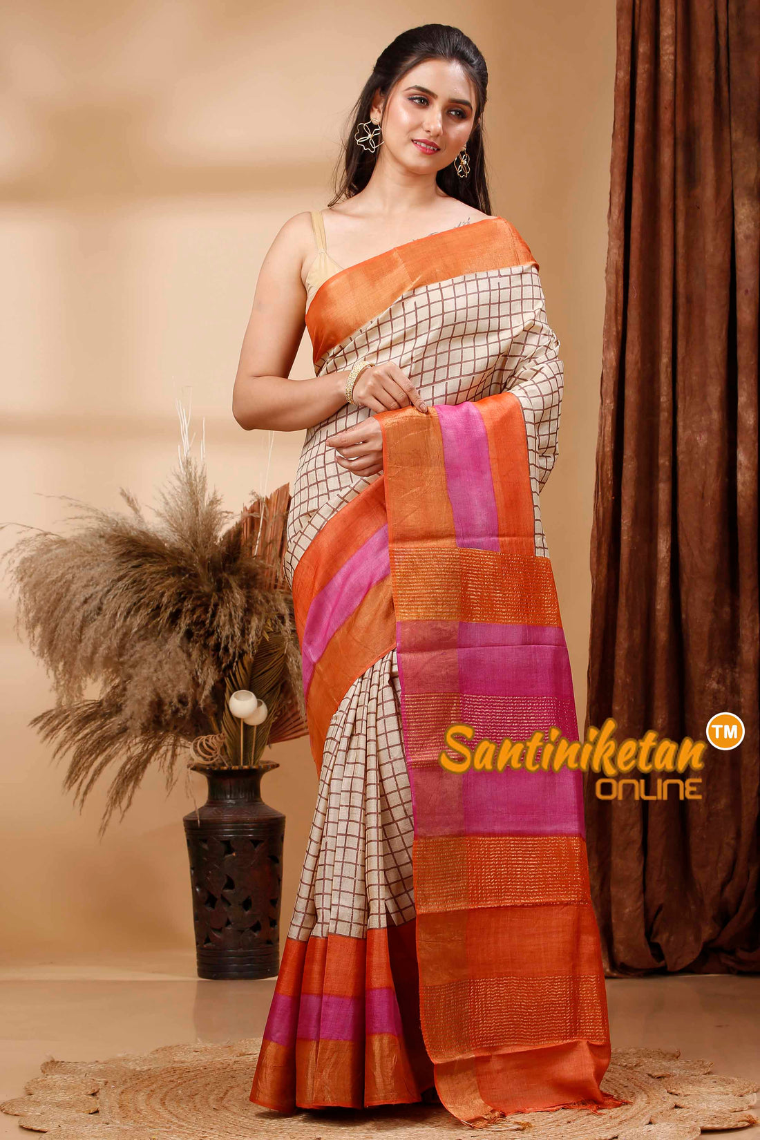 Pure Zari Tussar Hand Block Painted Saree SN202417697