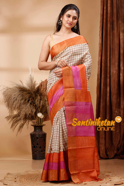 Pure Zari Tussar Hand Block Painted Saree SN202417697