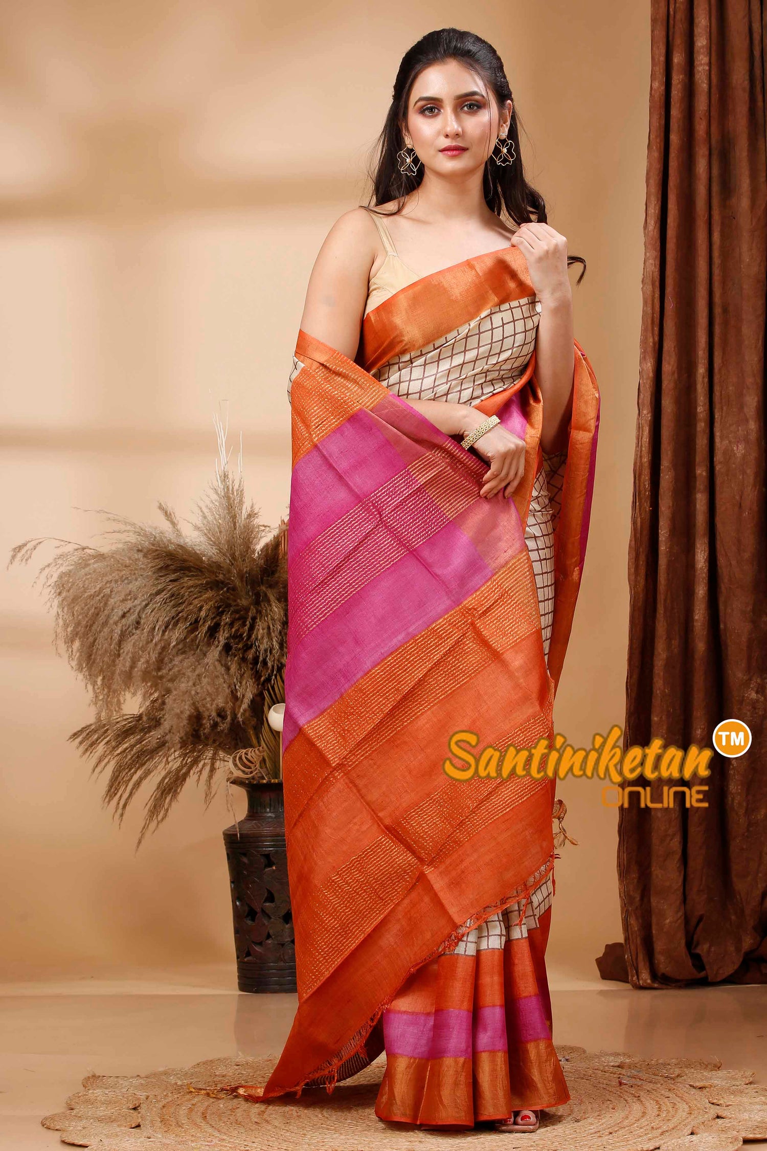 Pure Zari Tussar Hand Block Painted Saree SN202417697