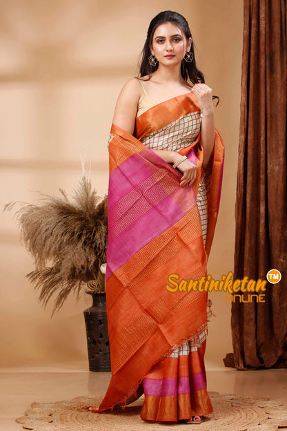 Pure Zari Tussar Hand Block Painted Saree SN202417697