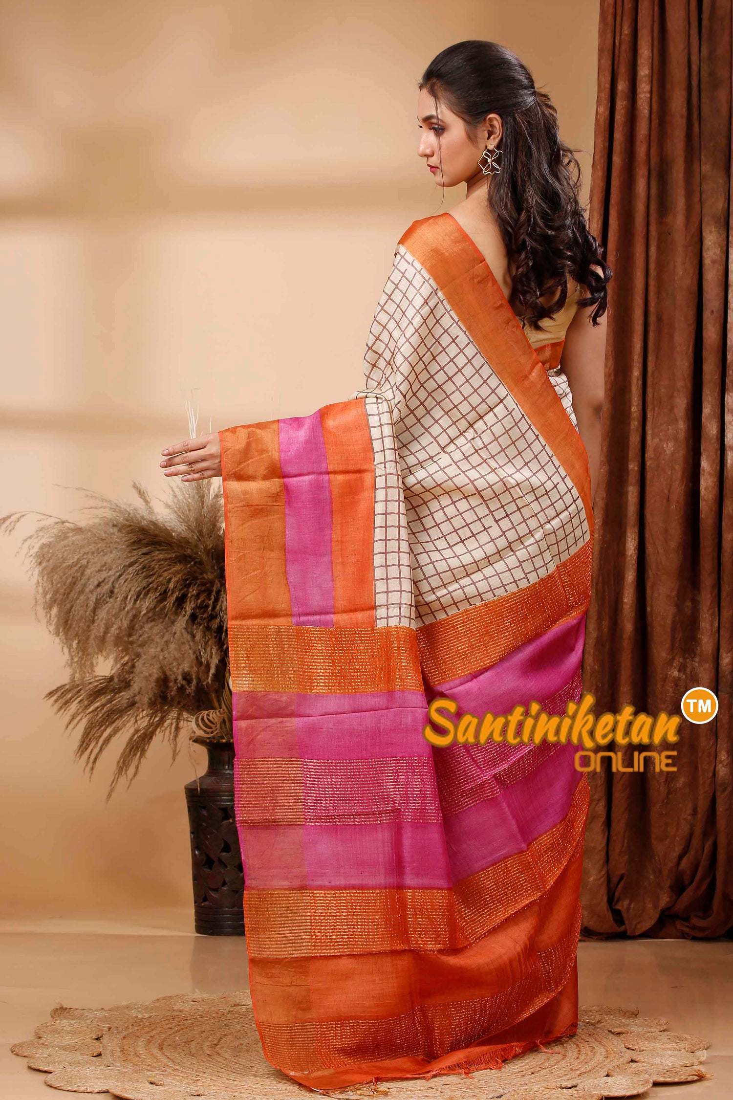 Pure Zari Tussar Hand Block Painted Saree SN202417697