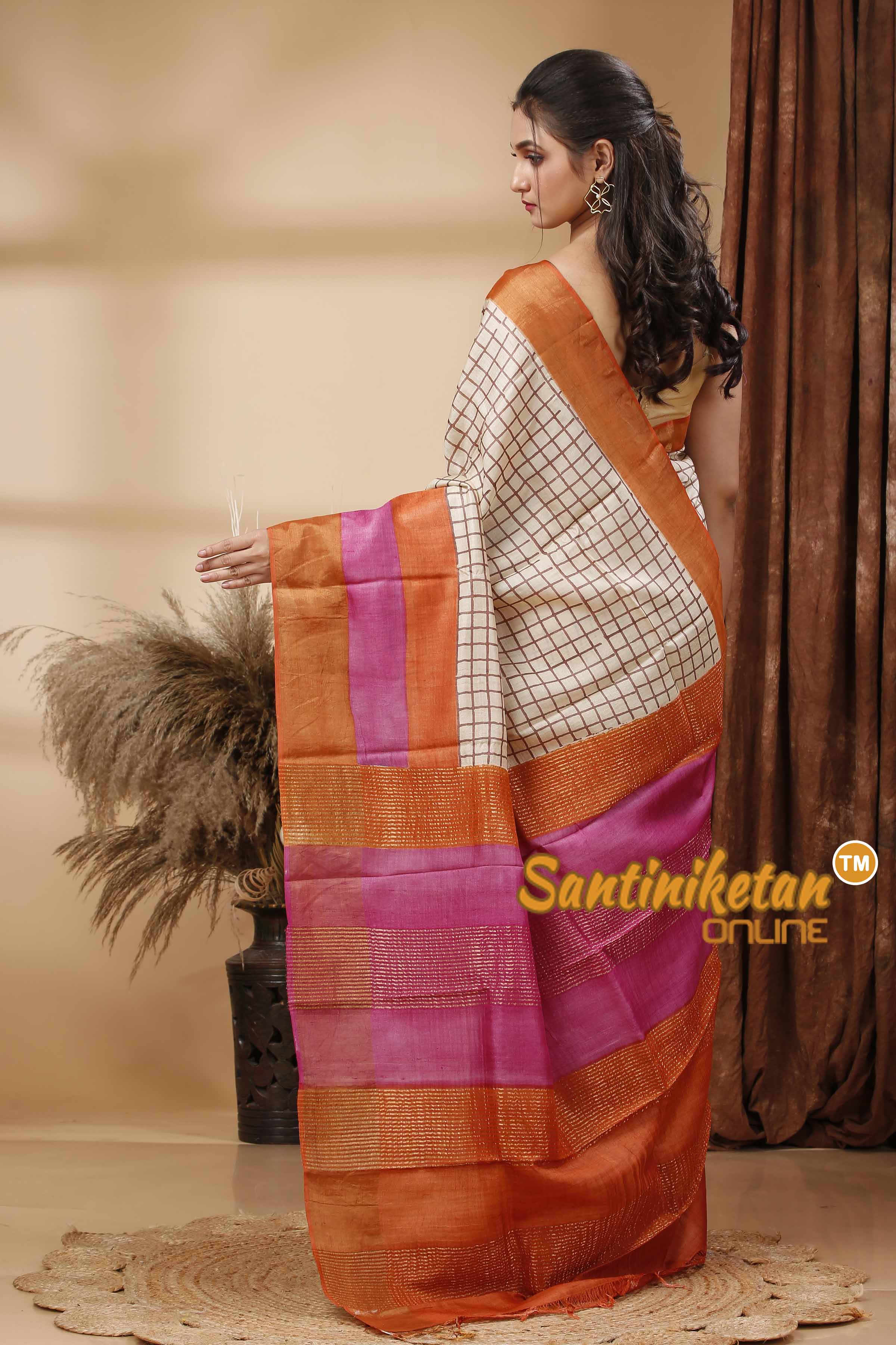 Pure Zari Tussar Hand Block Painted Saree SN202417697