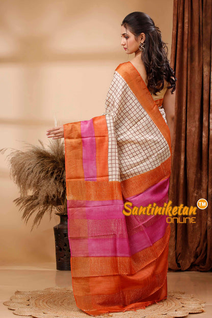 Pure Zari Tussar Hand Block Painted Saree SN202417697