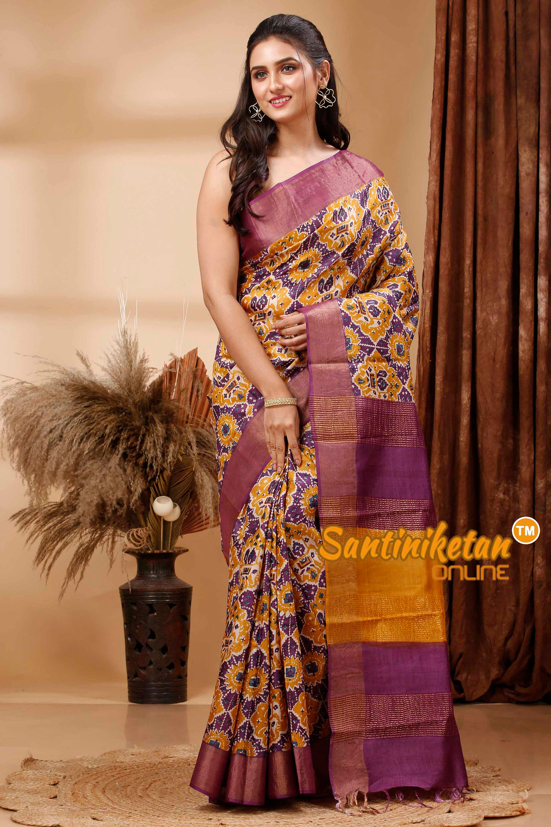 Pure Zari Tussar Hand Block Painted Saree SN202417704