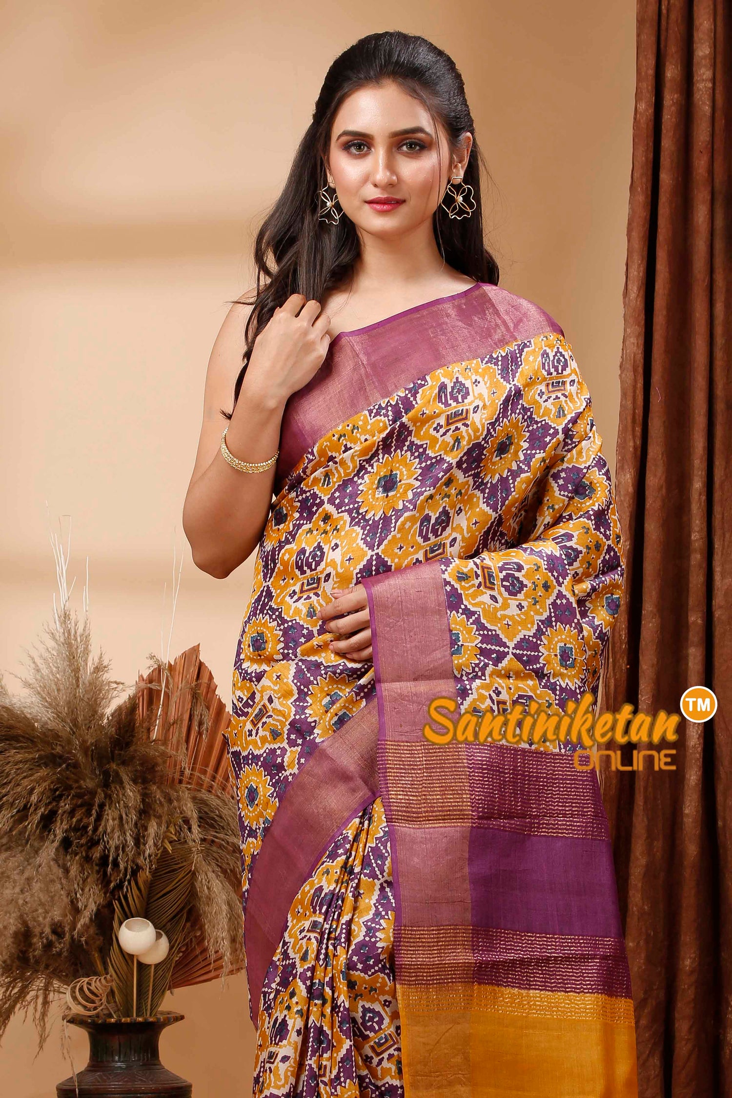 Pure Zari Tussar Hand Block Painted Saree SN202417704