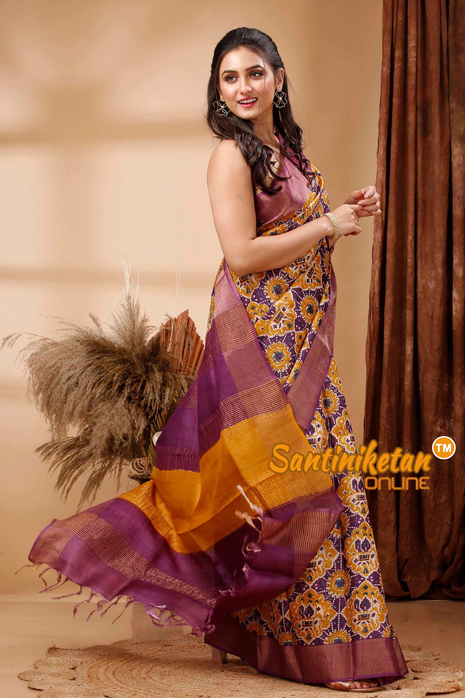 Pure Zari Tussar Hand Block Painted Saree SN202417704