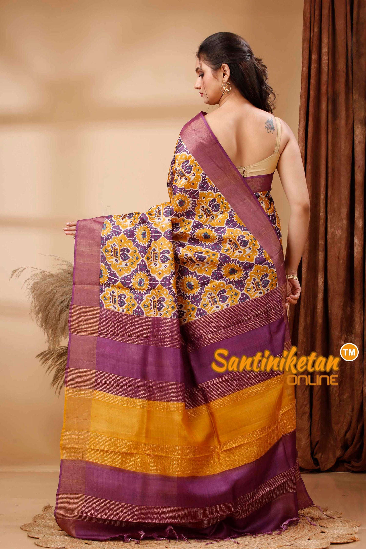 Pure Zari Tussar Hand Block Painted Saree SN202417704