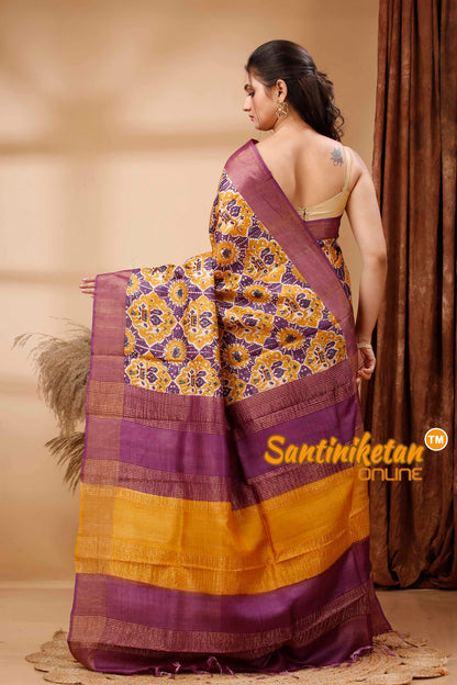 Pure Zari Tussar Hand Block Painted Saree SN202417704