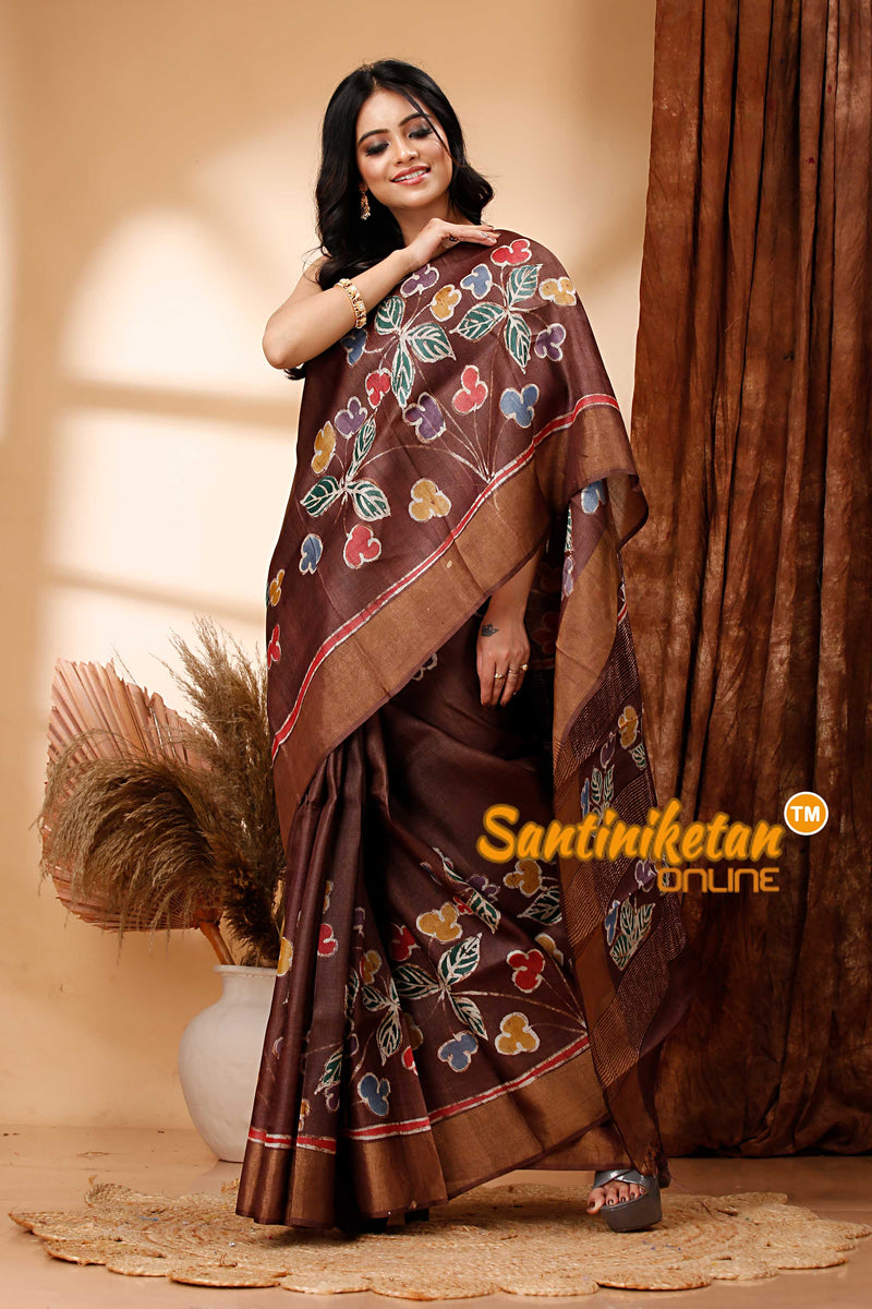 Hand Batik On Pure Zari Tussar Silk Saree SN202417901