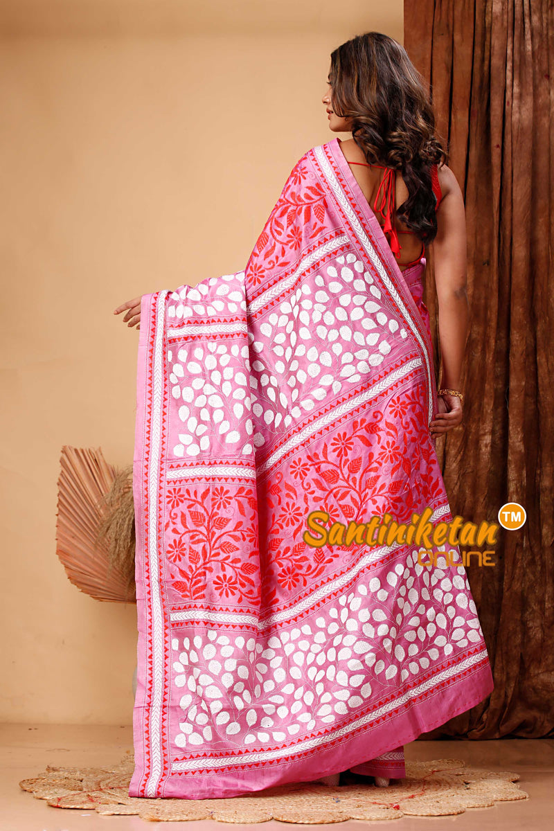 Bishnupuri (Katan) Silk Kantha Stitch Saree SN202418075