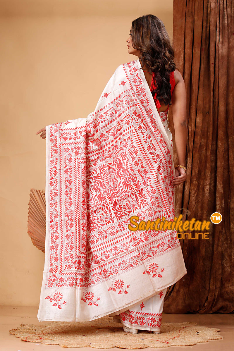 Pure Tussar Silk Kantha Stitch Saree SN202418080