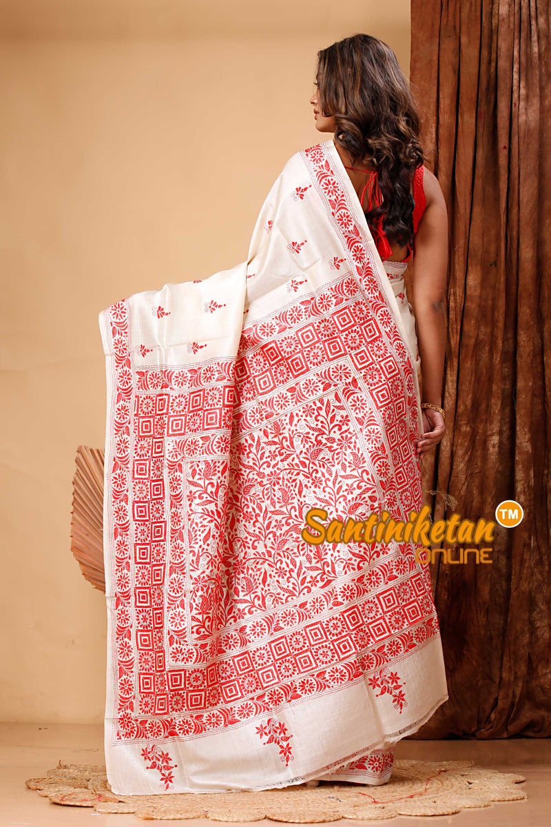 Pure Tussar Silk Kantha Stitch Saree SN202418095